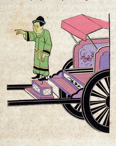 Magnetischer Tank: Kompasssole, erfunden von den Chinesen, die eine mobile Statue trägt, die immer nach Süden zeigt, geführt von einer Liebesstange. von Unknown artist