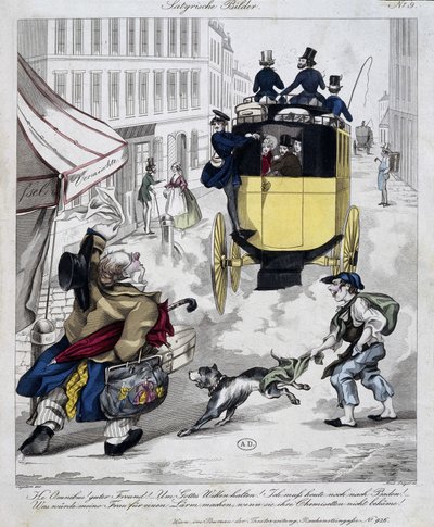 Mann verpasst den Omnibus. Karikatur um 1840 von Unknown artist