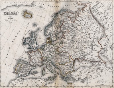 Karte von Europa. Zweite Hälfte des 19. Jahrhunderts. Italienischer Atlas. Stabilimento Civelli. Mailand. von Unknown artist