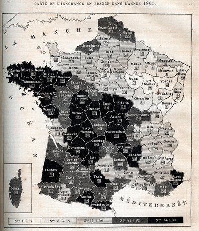 Karte der Unwissenheit in Frankreich im Jahr 1865 von Unknown artist