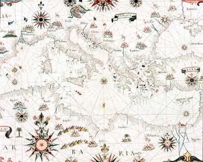 Karte des Mittelmeers und der Küstenlinie (Detail des Portulans von Castellini) von Unknown artist