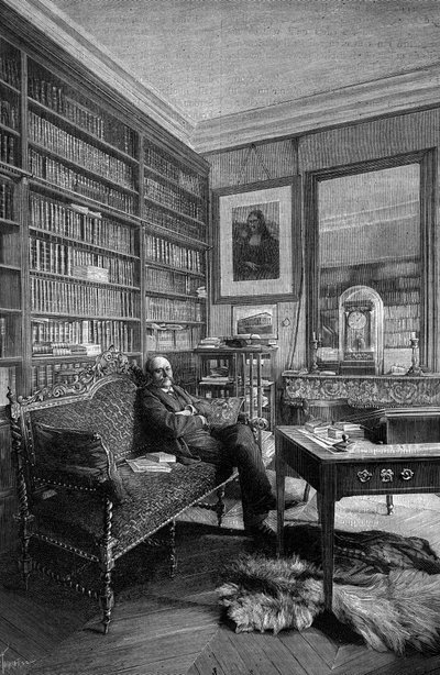 Marcellin Berthelot (1827-1907), französischer Chemiker, in seiner Praxis. Gravur in „La Nature: revue des sciences et de leurs applications aux arts et à l