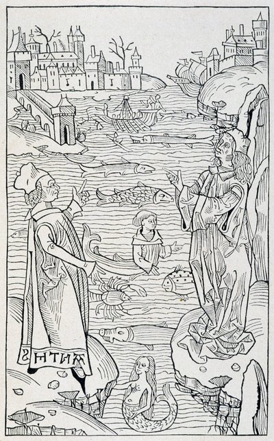 Meerestiere und Monster - Titelseite des Kapitels „De Piscibus“ von „Hortus Sanitatis“, Ausgabe Mainz von 1491 von Unknown artist