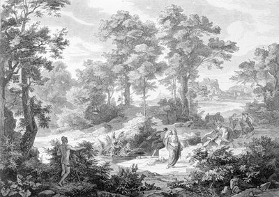Begegnung zwischen Odysseus, der am Fluss lag, und Nausikaa. Gravur aus dem späten 19. Jahrhundert von Unknown artist