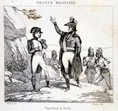 Treffen von Napoleon Bonaparte und Pasquale oder Pascal Paoli (1725 - 1807), korsischer Patriot. Gravur des 19. Jahrhunderts von Unknown artist