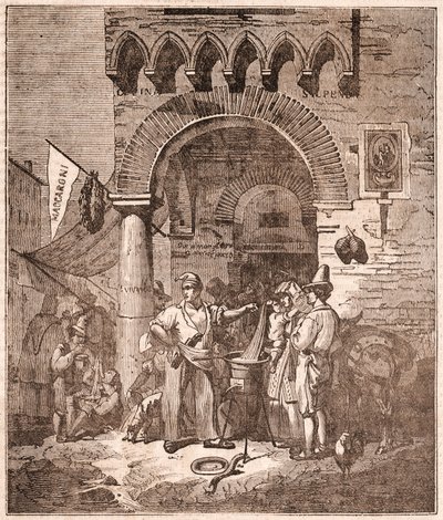 Händler kocht Pasta in einem Topf, italienische Szene (Gravur) von Unknown artist