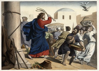 Händler aus dem Tempel vertrieben. Anonyme Gravur aus der Mitte des 19. Jahrhunderts. von Unknown artist