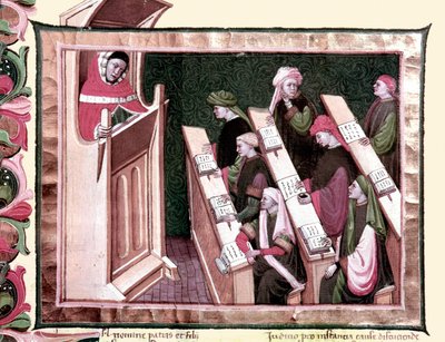Mittelalter: Unterricht an einer Universität. Manuskript aus dem Anfang des 15. Jahrhunderts. Biblioteca Nazionale Centrale di Firenze. von Unknown artist