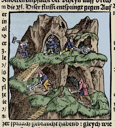 Bergwerke im 15. Jahrhundert. Stich aus Johann Stumpffs „Den Edlen Strength Besten Fromen“, Anfang 16. Jahrhundert von Unknown artist