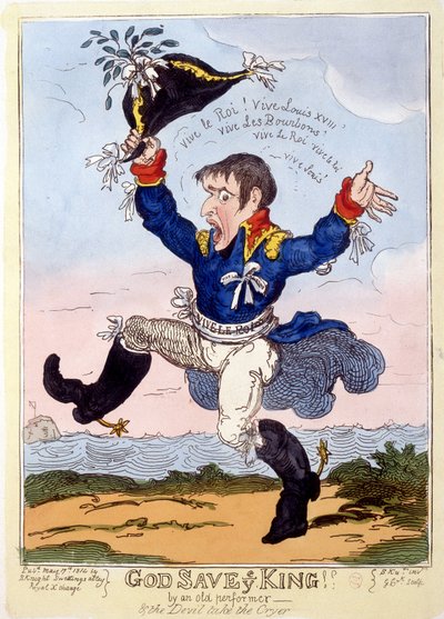 Napoleon I. singt „Es lebe der König“ zur Thronbesteigung von Ludwig XVIII. - in „Napoleon I.“, Karikaturensammlung von Unknown artist