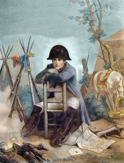Napoleon am Biwak am Vorabend der Schlacht von Austerlitz - Gravur von Philippoteaux - Napoleon am Biwak. Die Schlacht von Austerlitz (1805), auch bekannt als die Schlacht der drei Kaiser von Unknown artist
