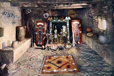 Indianischer Altarraum der Powamu-Gesellschaft in einem Hopi-Haus, Grand Canyon, Arizona von Unknown artist
