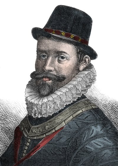 Marineverwaltung und Kommandant Sir John Hawkins (1532-1595) - Porträt von Sir John Hawkins (Hawkyns) (1532-1595), englischer Admiral, Schiffbauer, Navigator und Sklavenhändler. Gravur des 19. Jahrhunderts. von Unknown artist