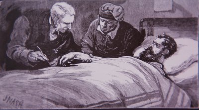 Ned Kelly liegt verwundet im Gefängniskrankenhaus in Melbourne, nachdem er am 28. Juni 1880 von der Polizei gefangen genommen wurde von Unknown artist