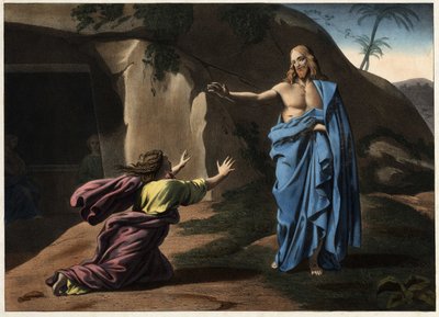 Noli me tangere: die Erscheinung Christi vor der heiligen Magdalena. Anonyme Gravur des 19. Jahrhunderts. von Unknown artist