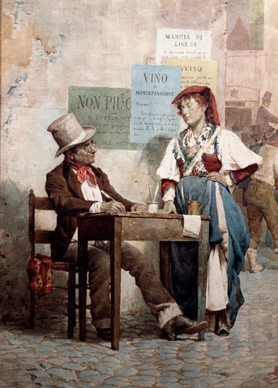 Alter Mann: der öffentliche Schreiber in Rom. Aquarell des 19. Jahrhunderts Rom, Museo del Folklore von Unknown artist