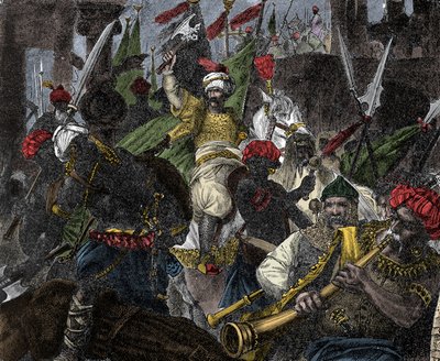 Am 29. Mai 1453, Sturm auf Konstantinopel durch Muhammad II., Sultan des Osmanischen Reiches - Eroberung von Konstantinopel: die Armee des osmanischen Sultans Mehmet II. (Mehmed II. der Eroberer oder Muhammad II. Fatih) (1430-1481) belagerte die Stadt Kons von Unknown artist