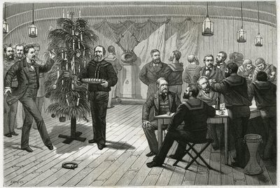 In der Weihnachtsnacht an Bord der La Vega, einem im Eis des Polarkreises gefangenen Schiff, ersetzte die Besatzung den Tannenbaum durch Schwimmholz, eine Wand aus Weidenzweigen, geschmückt mit Papier und Kerzen sowie verschiedenen kleinen Gegenständen, di von Unknown artist