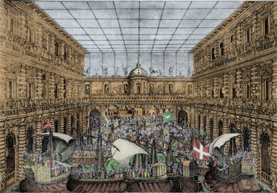 Orazio Scarabelli, Seeschlacht (Naumachie) im Hof des Palazzo Pitti in Florenz (Königspalast der Medici-Familie, Großherzöge der Toskana) von Unknown artist