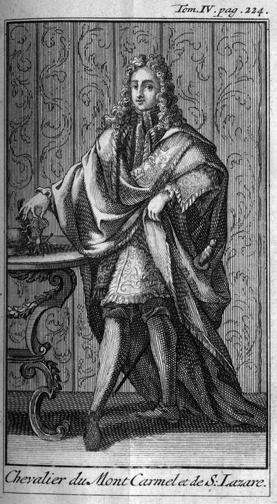 Ritterorden. Ritter von Mount Carmel und Saint Lazarus in Frankreich im 17. Jahrhundert. In „History of military orders or knights, of the seculiere and regular militias of both sex, which have been established until now. Edition taken from Abbe Giust von Unknown artist
