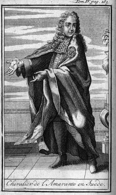 Ritterorden. Ritter des Amaranth in Schweden im 17. Jahrhundert. In „History of military orders or knights, of the secure and routine militias of both sexes, which have been established so far. Edition taken from Abbe Giustiniani, R.P.Bonani, M. von Unknown artist