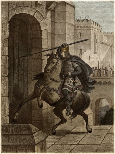Otto II., Heiliger Römischer Kaiser vor Paris - Otto II. des Heiligen Römischen Reiches, bekannt als der Rote (955-983), ärgert sich, dass er nicht in Paris eindringen kann (Belagerung von Paris, 978), geht unter den Mauern der Stadt entlang, um seinen Spe von Unknown artist