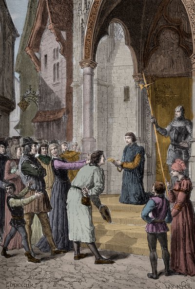 PERKIN WARBECK (ca. 1474-1499) flämischer Hochstapler; gab sich als Richard, Herzog von York, zweiter Sohn von Edward IV, aus - Liest sein Geständnis vor der Westminster Hall, London von Unknown artist