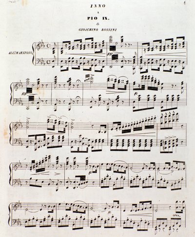 Seite der Partitur des Volksliedes für Pius IX von Gioacchino Rossini von Unknown artist