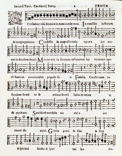 Seite der Partitur von Confitebor tibi domine Psalm gewidmet Palestrina von Costanzo Porta von Unknown artist