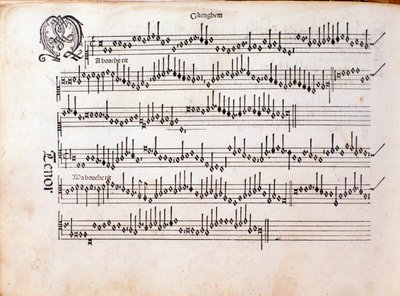 Seite der Partitur von Harmonice Musices Odhecaton von Ottaviano Petrucci (1501) von Unknown artist