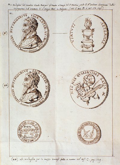 Seite mit Porträts aus Il melone, discorso armonico (Manuskript) von Unknown artist