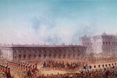 Parade mit Alexander II. vor dem Anitschkow-Palast in St. Petersburg im Jahr 1856 von Unknown artist