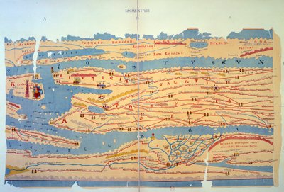 Peutinger Tafel, Darstellung der römischen Wege in Ägypten und der Türkei. Straßenkarte des 13. Jahrhunderts basierend auf einer Karte des Römischen Reiches aus dem 3. Jahrhundert. Paris, BN von Unknown artist