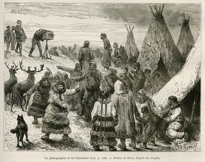 Fotografie und Samoieden der Region Caborova (Schweden), Zeichnung von Riou, zur Illustration der Geschichte von Professor Nils Adolf Erik (Eric) Baron Nordenskjöld (Nordenskiöld) (1832-1901): Schwedische Polarexpedition von Unknown artist