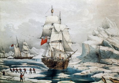 Polarexpedition in der Arktis: Englische und amerikanische Schiffe im Eis gefangen (19. Jahrhundert Druck) von Unknown artist