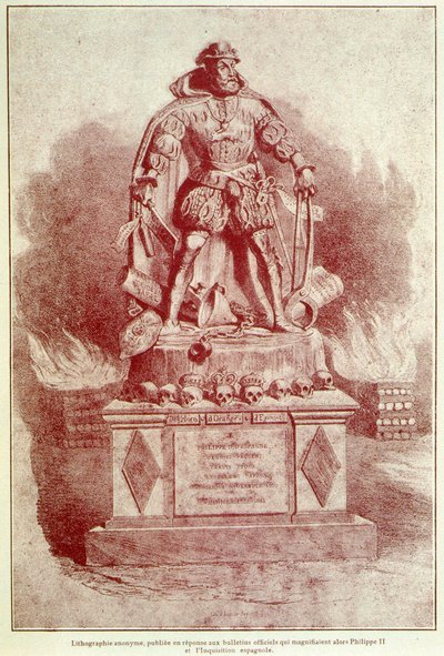 Karikaturporträt von Philipp II. zur Spanischen Inquisition - Gravur von Unknown artist