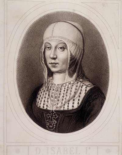 Porträt im Medaillon von Isabella I. der Katholischen von Kastilien - Gravur von Unknown artist