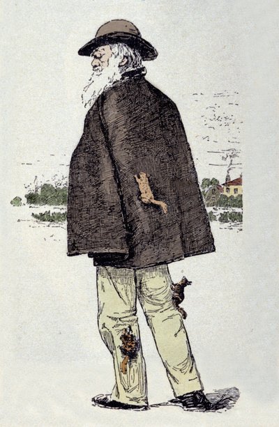 Porträt von Charles Darwin (1809-1882) spielt mit Eichhörnchen. von Unknown artist