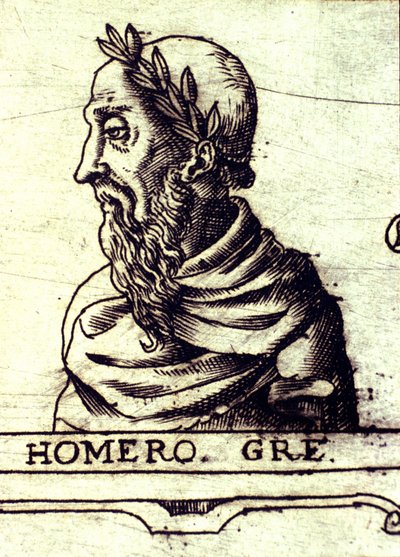 Porträt von Homer (9. Jahrhundert v. Chr.). Gravur von 1560 aus dem Atlas von Urbano Monte von Unknown artist