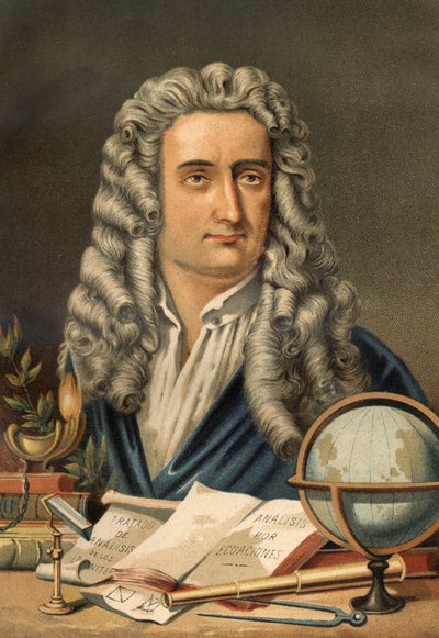 Porträt von Isaac Newton (1642-1727), englischer Mathematiker, Physiker und Astronom. aus „La Ciencia y sus Hombres“ von Louis Figuier. Barcelona 1881 von Unknown artist