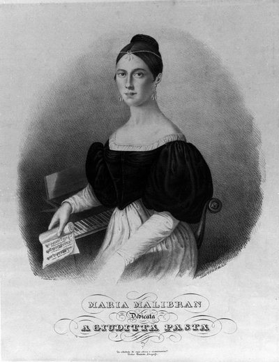 Porträt von Maria Garcia genannt die Malibran, Sängerin. Gravur gewidmet Giuditta Pasta von Unknown artist