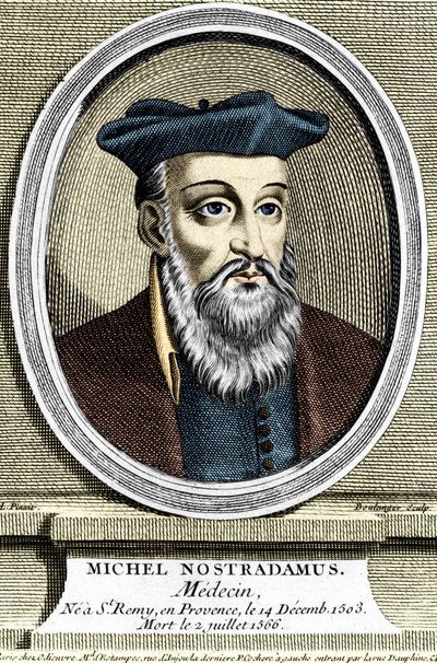 Porträt von Michel Nostradamus, Arzt und Astrologe, geboren in Saint-Remy-de-Provence am 14.12.1503 und gestorben am 02.07.1566. Gravur aus dem 17. Jahrhundert. von Unknown artist