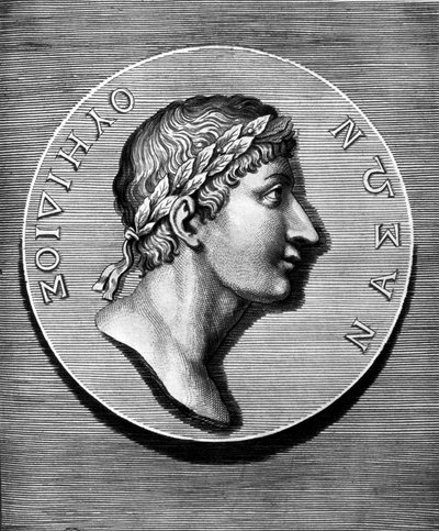 Porträt von Ovid im Medaillon. Gravur des 19. Jahrhunderts. Coll Maciet, Bibliothèque des Arts décoratifs, Paris von Unknown artist
