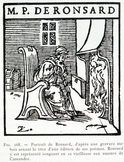 Porträt von Pierre de Ronsard, alt, denkt an die Lieben von Cassandre - Holzstich von Unknown artist