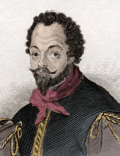 Porträt von Sir Francis Drake (1540-1596), englischer Freibeuter und Navigator. Gravur des 19. Jahrhunderts von Unknown artist