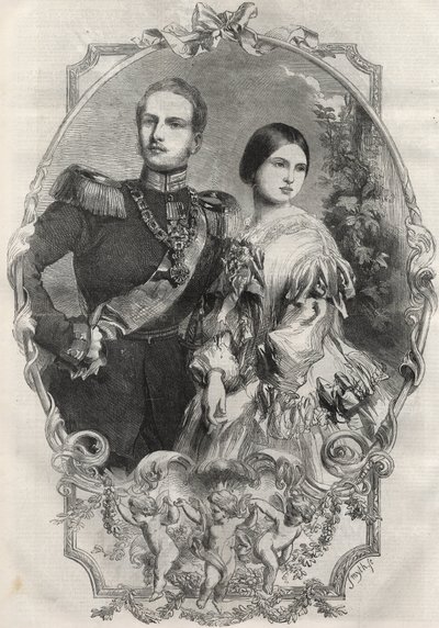 Porträt Ihrer Königlichen Hoheiten Prinzessin Victoria (1840-1901) (Königin Victoria) und Kronprinz Friedrich Wilhelm von Preußen (1831-1888). Gravur von 1858. von Unknown artist