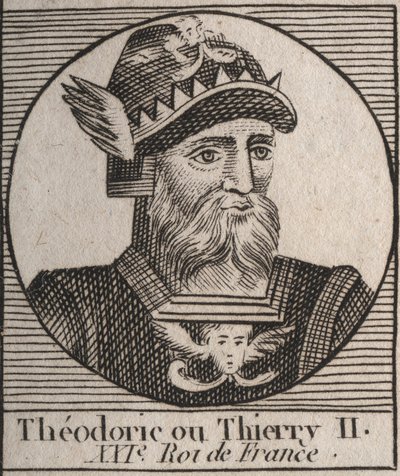 Porträt von Theuderich II. (587-613), König der Franken von Austrasien und Burgund von 595 bis 613 - Theuderich II. (Theuderic oder Theuderich, Theoderic oder Theodoric II.), König von Burgund und Austrasien - Gravur aus „Unterricht über die Geschichte Fra von Unknown artist