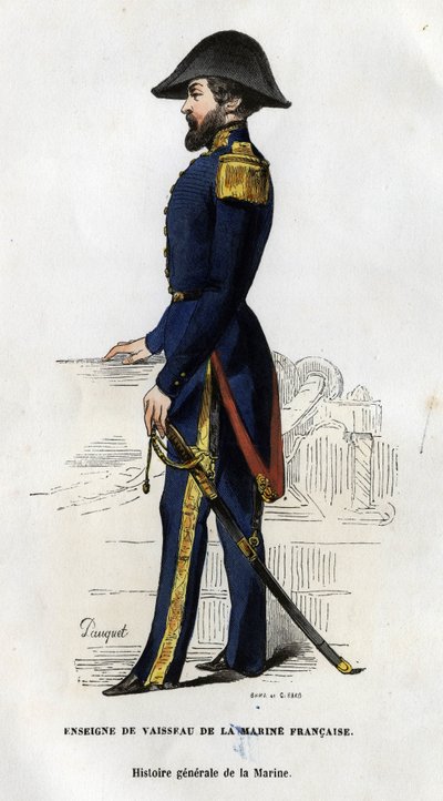 Porträt eines Schiffsoffiziers der französischen Marine. In „Allgemeine Geschichte der Marine“ von Van Tenac. von Unknown artist