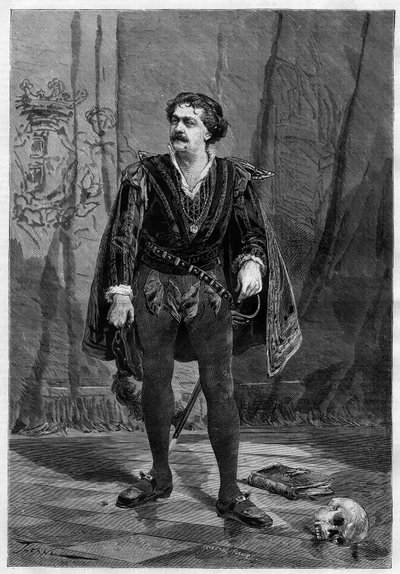 Porträt des Schauspielers Ernesto Rossi in der Rolle des Hamlet von William Shakespeare im Theater Ventadour in Paris im Jahr 1875. von Unknown artist