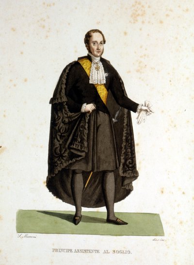 Porträt eines assistierenden Prinzen des Heiligen Stuhls, der während Zeremonien und Besuchen diente. Gravur aus dem 19. Jahrhundert von Unknown artist